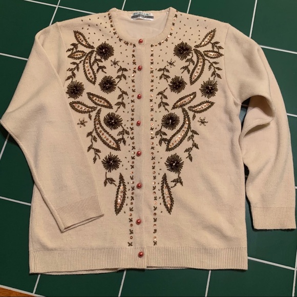 Beaded Vintage Wool Cardigan - Picture 1 of 8
